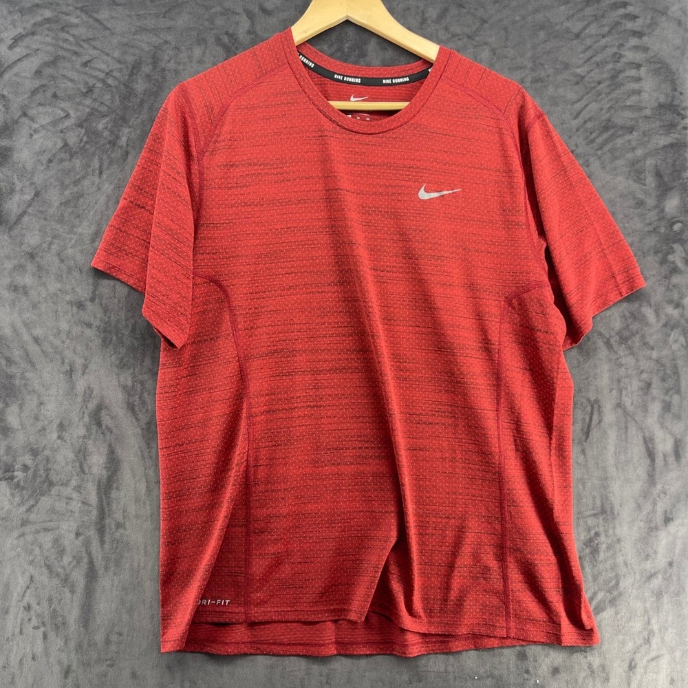 Nike Running Miler Dri-FIT Shirt Mens XL Red Heather Space Dye Short Sleeve Tee